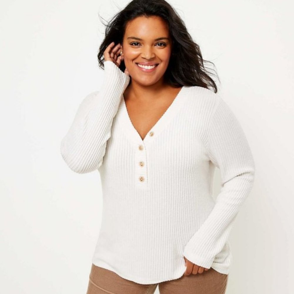 LOFT WHITECAP SOFT LONG SLEEVE RIBBED HENLEY TOP - Picture 3 of 3